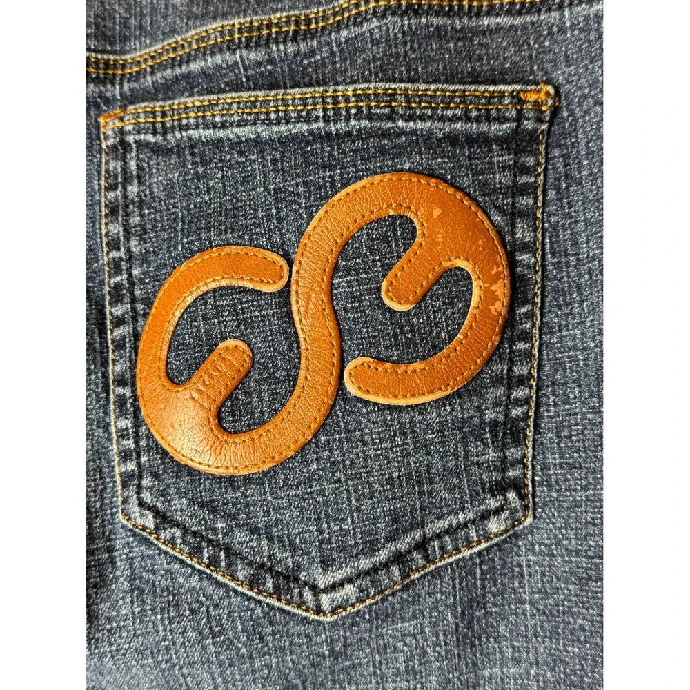 Escada Sport Jeans‎ Women Medium Blue Denim Flare Leg Kate Leather Logo Preppy